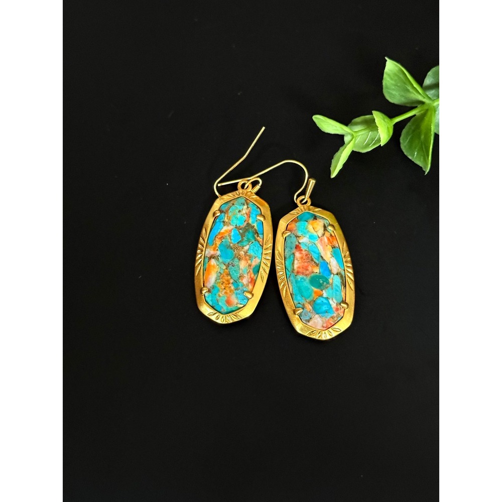 Kendra Scott Gold Turquoise Magnesite Multi Color Statement Earrings - Picture 8 of 11